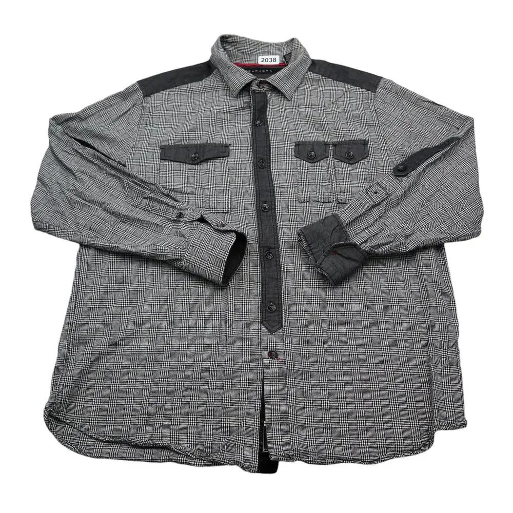 Sean John Shirt Mens L Gray Black Long Sleeve Button Up Street Dress Work Office